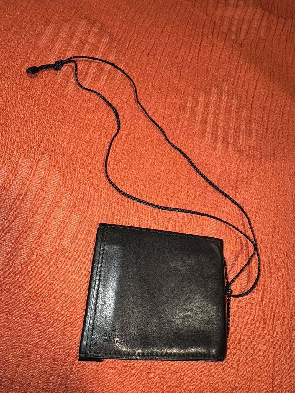 Gucci Black Leather Men’s Neck Wallet with Cord